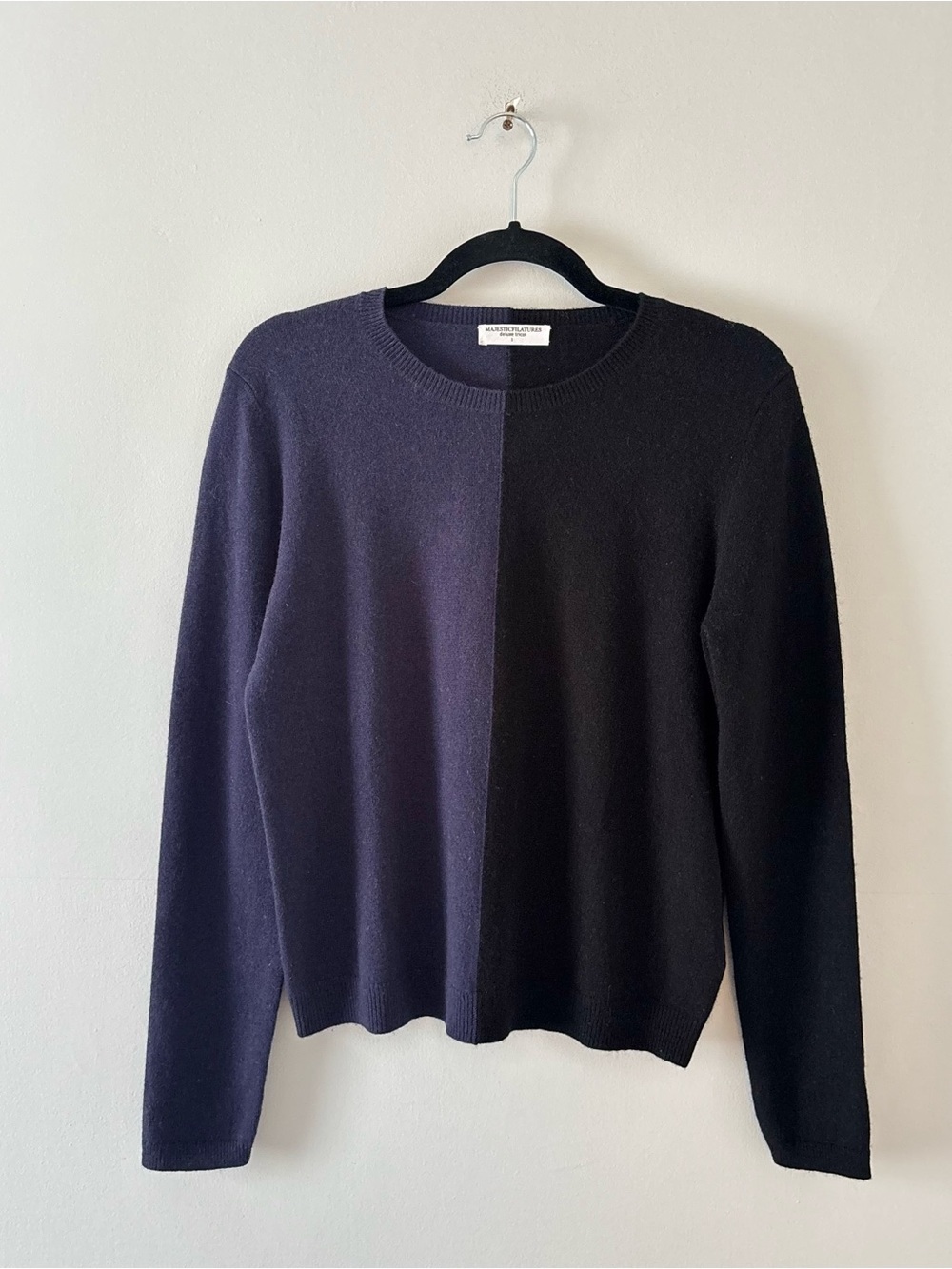 Majestic Filatures Cashmere Crewneck Pullover Sweater Colorblock Blue Black